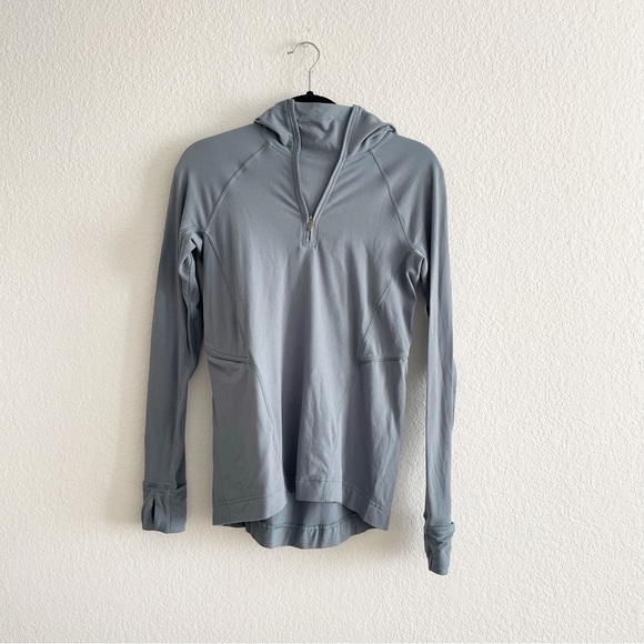 Lululemon Warm Stabilizer 1/2 Zip Hoodie Blue Charcoal Sz 2 Rulu Running - Picture 5 of 13